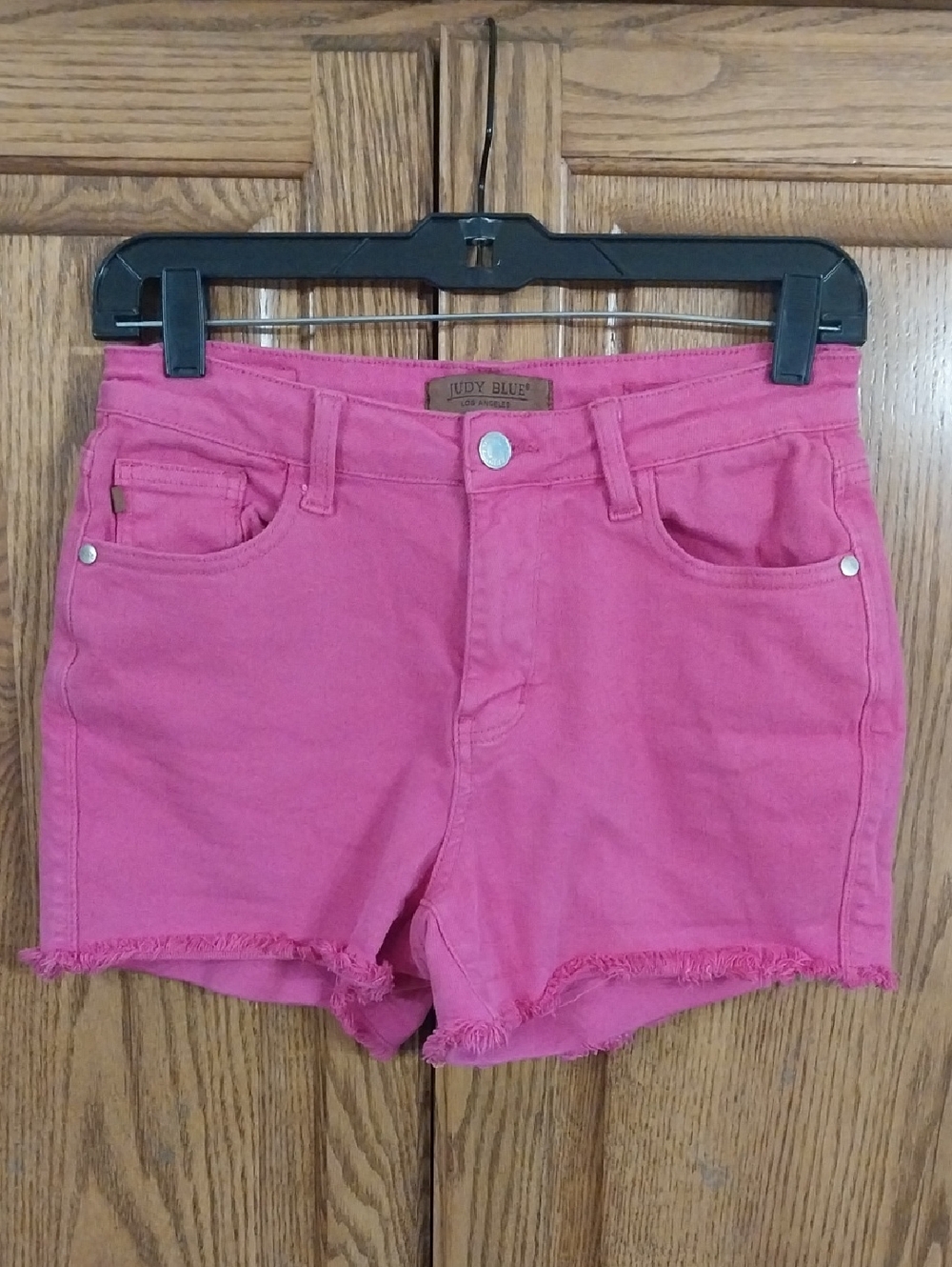 Judy Blue Pink Denim Jean Shorts Size 27 JB150202C Frayed Hem Mid-Rise Stretchy